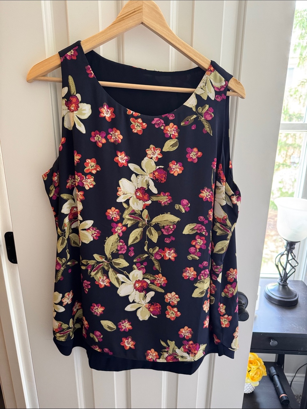 Floral Sleeveless Tank Top - Navy with Pink & Green Floral Print by Chico’s